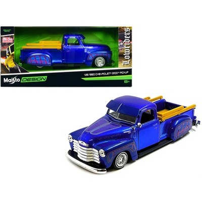 1950 Chevrolet 3100 Pickup Truck Lowrider Candy Blue with Graphics  Lowriders Series 1/25 Diecast Model Car by Maisto