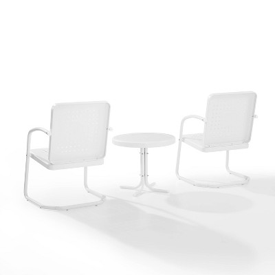 White Steel 3-Piece Outdoor Chair and Table Set