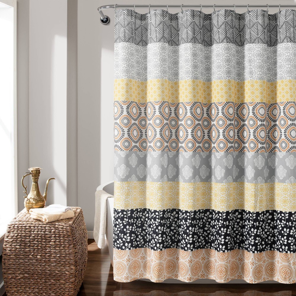 72"x72" Bohemian Striped Shower Curtain Yellow/Gray - Lush Décor