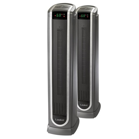 Lasko 5165 Portable Electric 1500w Oscillating Ceramic Tower Space Heater W/ remote, Adjustable Thermostat, Digital Controls, u0026 Timer, Black (2 Pack) :  Target
