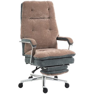 HOMCOM Velvet Office Chair with Swivel Wheels, Adjustable Height, 2-Tier Padded, Comfy Computer Chair for Home Office, Coffee - 1 of 4