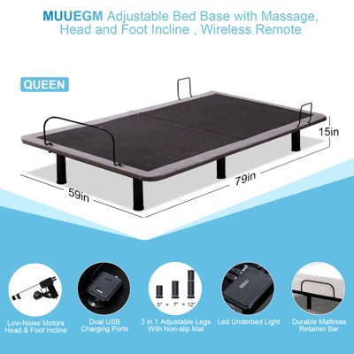 Vipbear adjustable bed frame, head and foot elevation, adjustable leg height, zero-gravity bed, memory preset, Twin XL size/full size/queen size