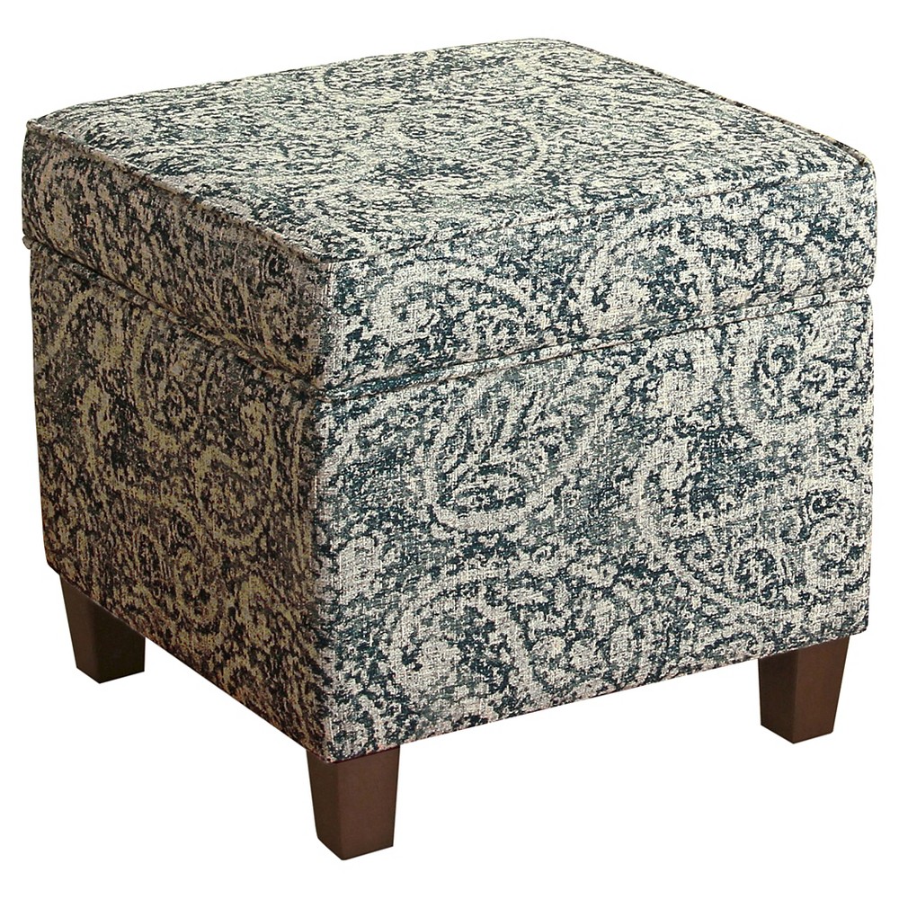 Photos - Pouffe / Bench Cole Classics Square Storage Ottoman with Lift Off Top Blue/Gray Paisley 