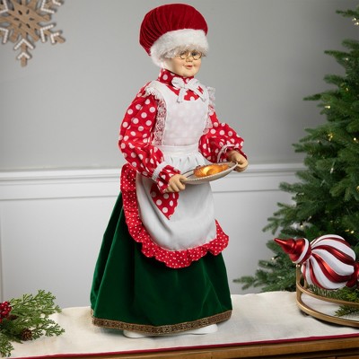 24" Animated Mrs. Claus with Gingerbread Cookie in Festive Attire