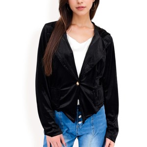 Anna-Kaci Women's Velvet Blazer with Single Button Closure - 1 of 4