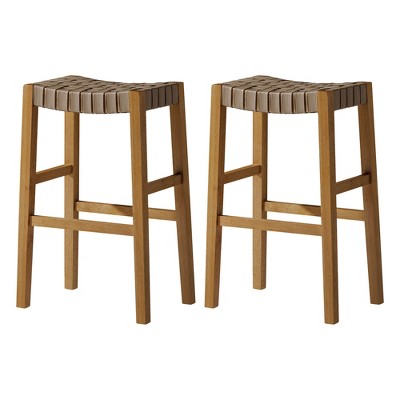 Maven Lane Emerson Backless Saddle Kitchen Stool in Vegan Leather Seat, Set of 2
