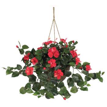 Nearly Natural 24-in Artificial Hibiscus Hanging Basket