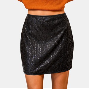Women's Black Sparkling Sequined Mini Skirt - Cupshe - 1 of 4