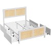 Rattan Bed Frame with Headboard & 4 Drawers - Boho King/Queen/Full Platform Bed, LED Lights, 800 lb Capacity, No Box Spring - White/Black - 4 of 4