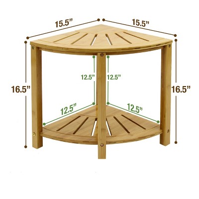 Natural Bamboo Corner Shower Stool with Shelf