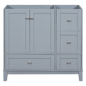 36" Bathroom Vanity Cabinet With 2 Doors, Pull In/Out Drawers, Free Standing Solid Wood Frame Bathroom Vanity (Sink Not Included) - 1 of 4