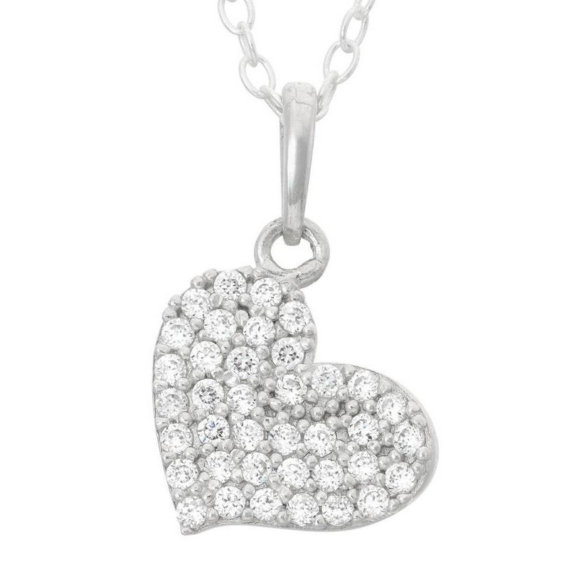 Children's Pave Cubic Zirconia Heart Pendant In Sterling Silver, 2 of 3