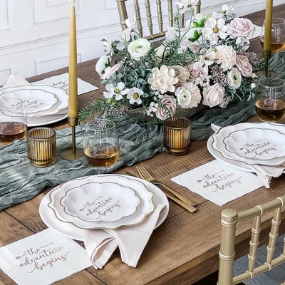 Elegant White and Gold Paper Party Tableware Set for 24 Guests