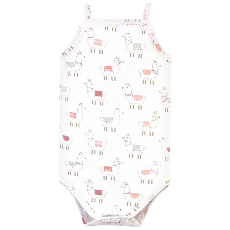 Hudson Baby Infant Girl Cotton Sleeveless Bodysuits 5pk, Llama, 4 of 8