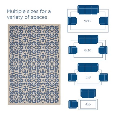 Ariana Vintage Floral Trellis 9' x 12' Blue and Beige Area Rug