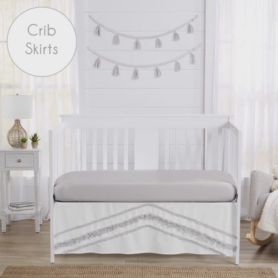 Boho Fringe White and Gray Cotton Baby Crib Bedding Set