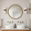 TopComfy Makeup Mirrors Round Decorative Wall Mirror Farmhouse Accent Mirror Wood Beaded Frame Mirror for Living Room, Beige, 34.65"*34.65"*3.35" - 2 of 4