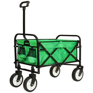 VisioGear Colorful Collapsible Foldable Wagon Cart, Beach Wagon, Utility Wagon Grocery for Cart Camping Shopping, Green Line, 25.98"*17.32"*37.4" - 1 of 4