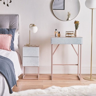 Tempered Glass Marble Pattern Small Makeup Table Dressing Table Nightstands Bedroom Livingroom Furniture