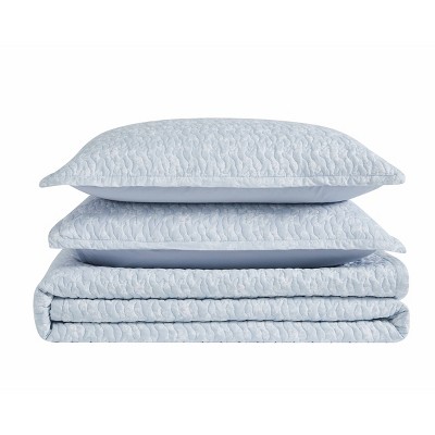 Majesty Blue Cotton Full Quilt Set with Floral Design