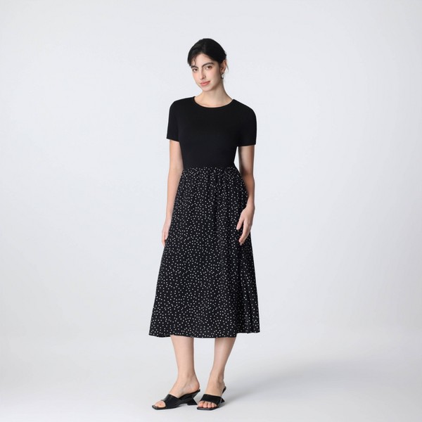 Vestido Midi con Contraste y Manga Corta para Mujer - A New Day™ Negro Lunares 3
