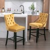 Set of 2 Contemporary Velvet Upholstered Bar Stools with Button Tufted Decoration & Chrome Nailhead Trim, Leisure Bar Chairs for Restaurants Bedrooms - 2 of 4