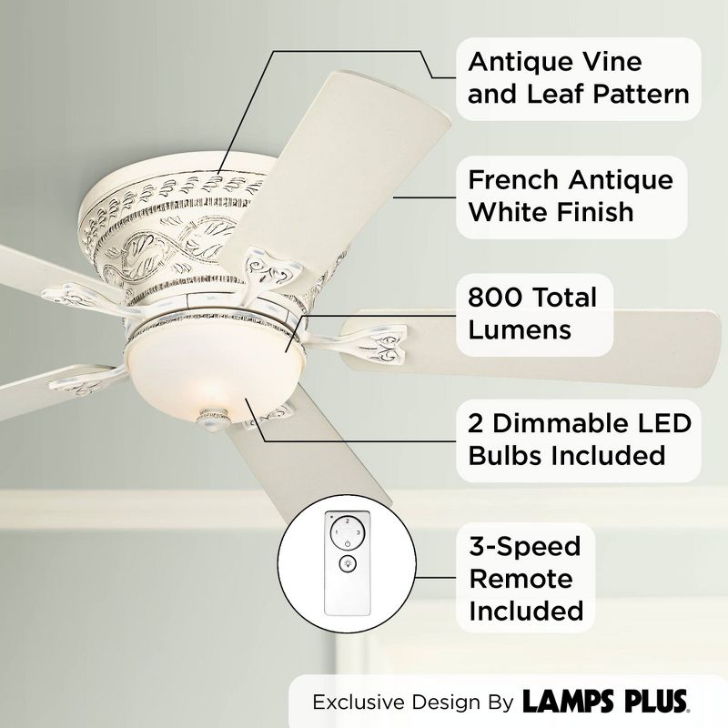 52" Casa Vieja Ancestry Shabby Chic Hugger Indoor Ceiling Fan with Dimmable LED Light Remote Control Rubbed White Frosted Glass for Living Room House, 3 of 10
