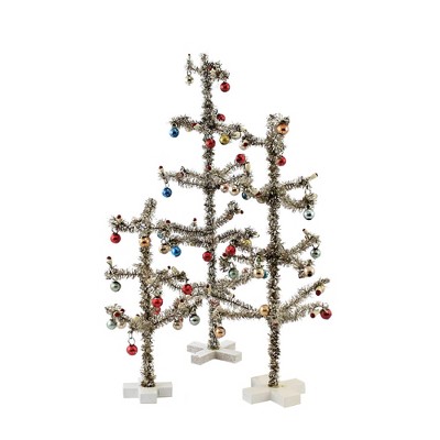 Cody Foster 12.75" Victorian Tinsel Tree's Silver Christmas Ornaments Decorated  -  Decorative Figurines