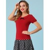 INSPIRE CHIC Women's Bow Neck Solid Short Sleeve Peter Pan Collar Blouse - 4 of 4