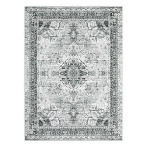 Washable Vintage Oriental Rug Non Slip Low Pile Rug Soft Throw Floor Cover Retro Medallion Foldable Indoor Carpet for Living Room Bedroom Playroom - 1 of 4