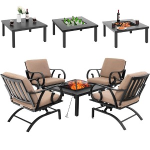 Tangkula 5PCS Cushioned Patio Dining Set Heavy-Duty Rocking Chairs with 4-in-1 Fire Pit Table - 1 of 4