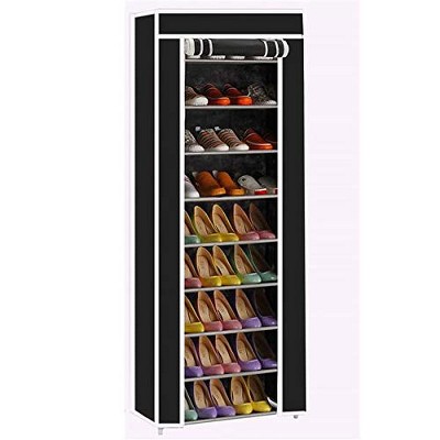 1 Non-Woven Fabric 9-Compartment Shoe Cabinet Black