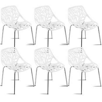 Costway Set Of 6 Birch Sapling Plastic Dining Side Chairs Stackable Accent Armless White