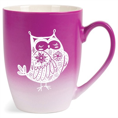 Elanze Designs 12 Ounce Two Toned Ombre Ceramic Tea Coffee Cup Mug Magenta White Garden of Flowers Owl