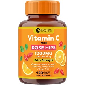 Extra Strength Vitamin C 1000 mg - Chewable Vita C for Powerful Immune Support - 120 Tablets By Nature's Peak - 1 of 4