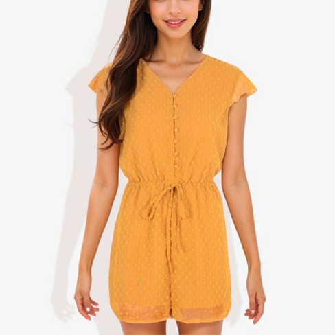 Anna-Kaci Womens Off Shoulder Short Rompers Ruffle Hem Drawstring Waist Plaid Short Jumpsuit
