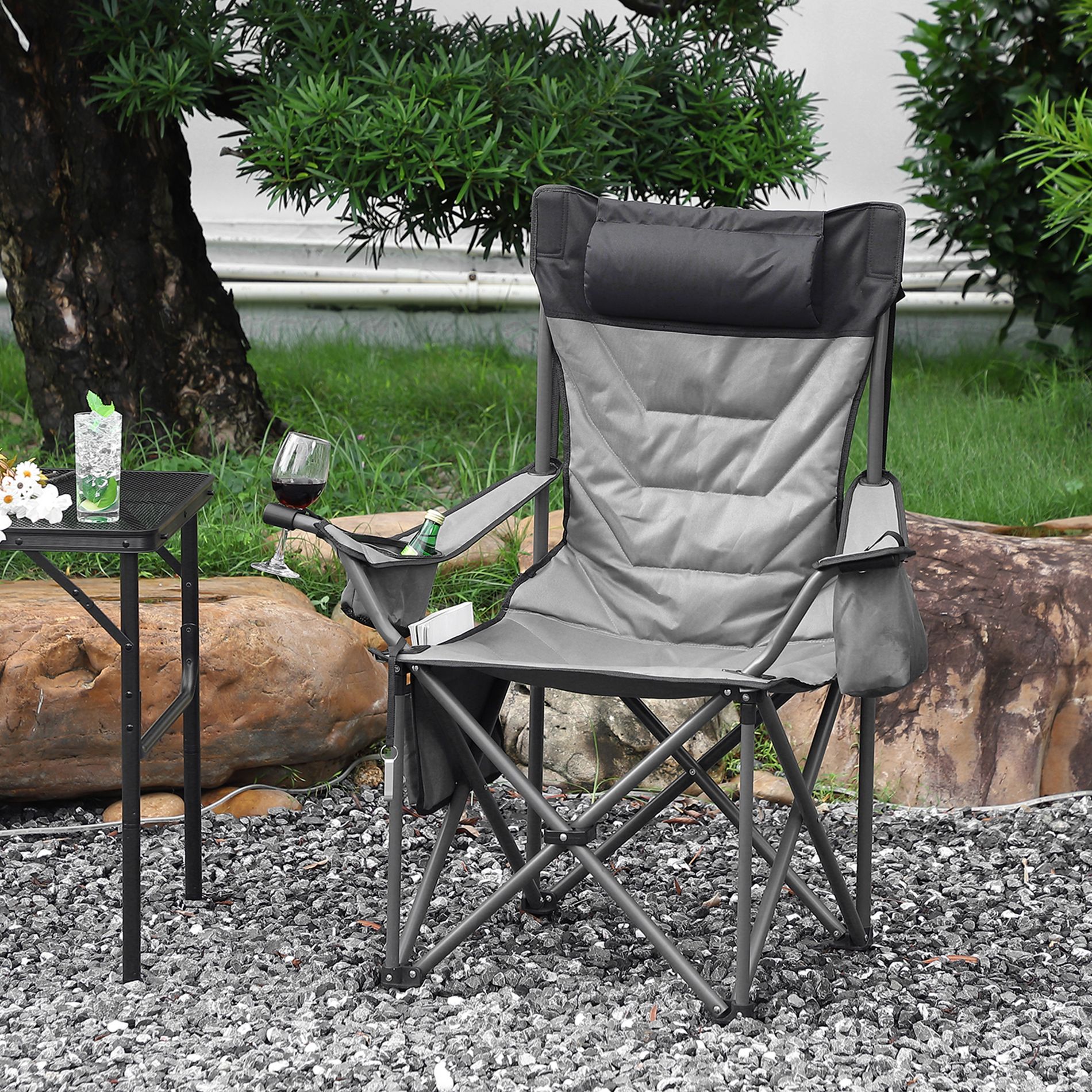 COZONY Oversized Heavy Duty Camping Chair, Foldable Portable w/ Cooler Bag, Wine Holder & Multi-Accessories, 450Lbs Capacity