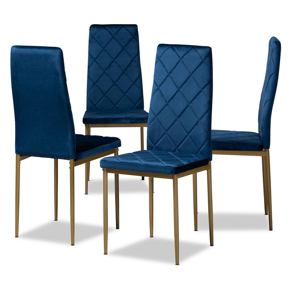Photos - Chair 4pc Blaise Velvet Fabric Upholstered and Metal Dining  Set Navy Blue/