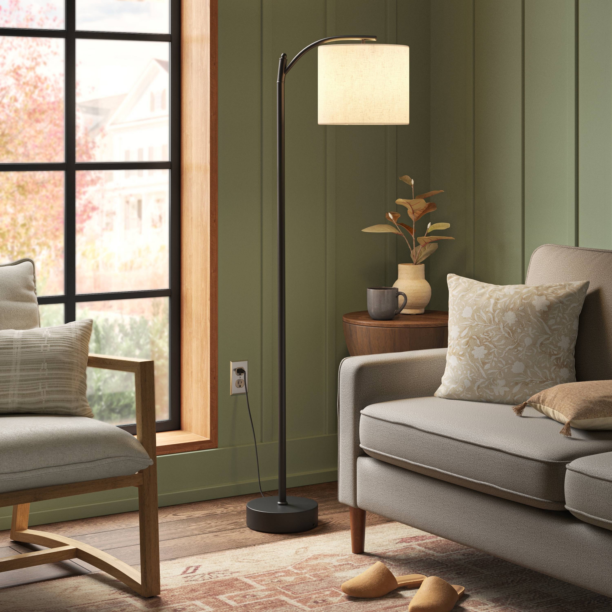 Downbridge Floor Lamp with Shade Black/Tan - Threshold™
