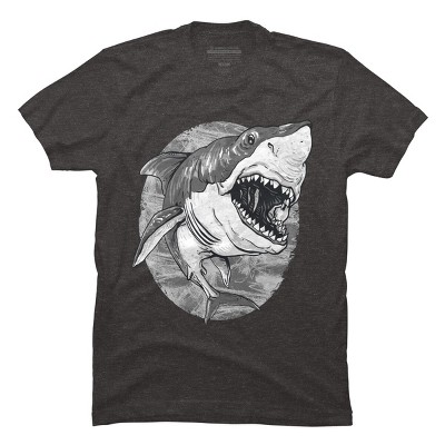 Men's Design By Humans Great White Shark BW By MudgeStudios T-Shirt
