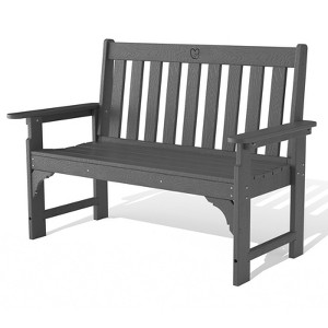 GardenJoy 2-Person Outdoor HDPE Garden Bench with Heart Detail & Wood Grain, 1-Piece - 1 of 3