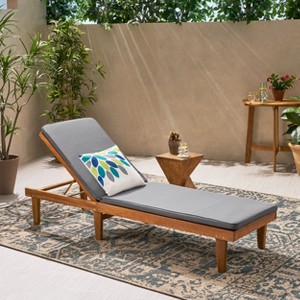 Christopher Knight Home Nadine Outdoor Acacia Wood Armless Adjustable Chaise Lounge with Cushion - 1 of 4