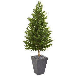 Nearly Natural 67-in Olive Cone Topiary Artificial Tree in Slate Planter (Indoor/Outdoor) - 1 of 1