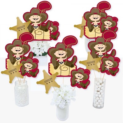 Big Dot of Happiness Little Cowboy - Western Baby Shower or Birthday Party Centerpiece Sticks - Table Toppers - Set of 15