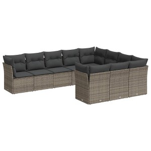 vidaXL 11 Piece Patio Sofa Set with Cushions Poly Rattan - Gray Without Table - 1 of 4