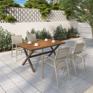 Heynemo 5 Pieces Patio Dining Sets, Aluminum Outdoor Dining Table with 4 Chairs, Removable Cushions, Ideal for Lawn, Garden, Backyard - 1 of 4