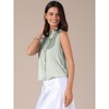 INSPIRE CHIC Women's Satin Sleeveless Elegant Pleated Mock Neck Ruffle Trim Work Blouses - 2 of 4