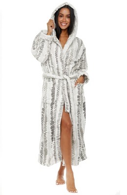 ADR Plush Fleece Robe for Women, Long Hooded Bathrobe with Hood, Plus Size