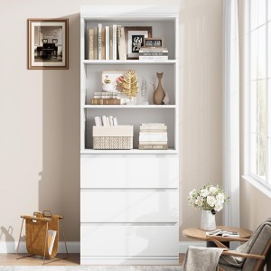 Bookcase with Drawers 70.27 Inches Tall Bookshelf Farmhouse Bookcases Wooden Deep Bookshelves - 1 of 4