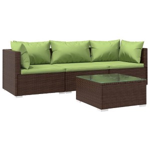 vidaXL Brown Patio Furniture - Green Cushion - 3 Seats with Table - 1 of 4